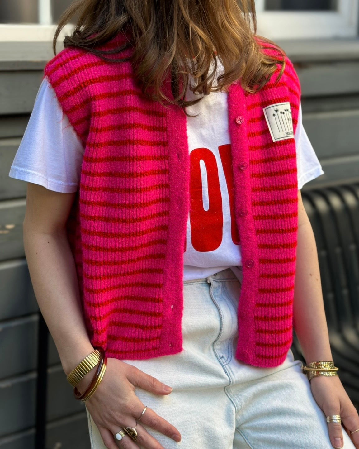 GILET RAYAS ROSE