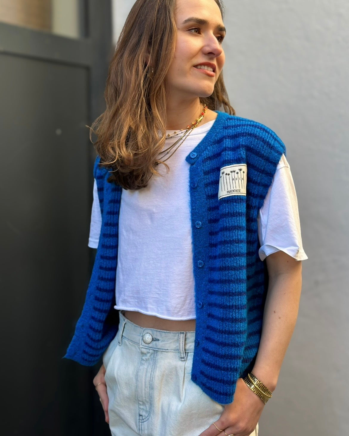 GILET RAYAS BLEU